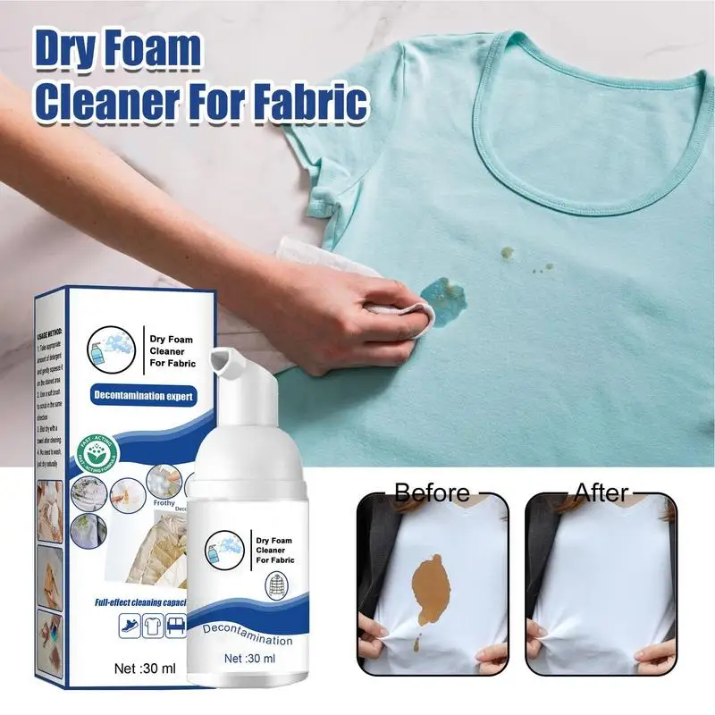30ml Stain Remover Spray Laundry Fabric Oil Stain Remover Rinse-Free Dry Foam Cleaner Multi-purpose