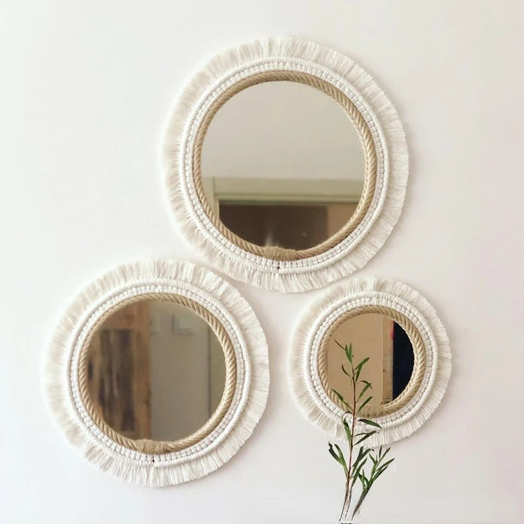 Nordic hand-woven decorative hanging mirror creative hanging wall sofa porch homestay style background wall decor makeup mirror