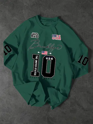 USA Brooklyn Style 10 Print Oversized T Shirt Men's Streetwear Vintage Jersey Tee - Image 4