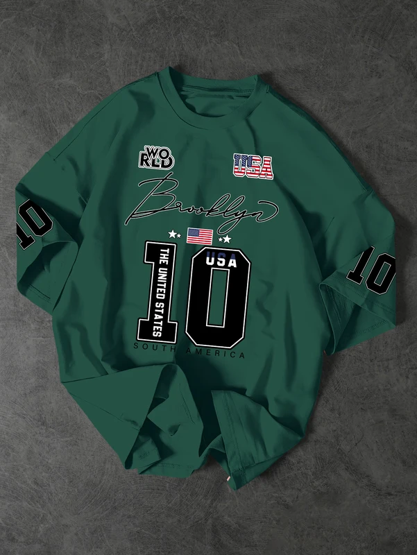 USA Brooklyn Style 10 Print Oversized T Shirt Men'