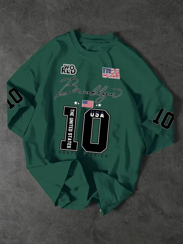 USA Brooklyn Style 10 Print Oversized T Shirt Men's Streetwear Vintage Jersey Tee - Image 4