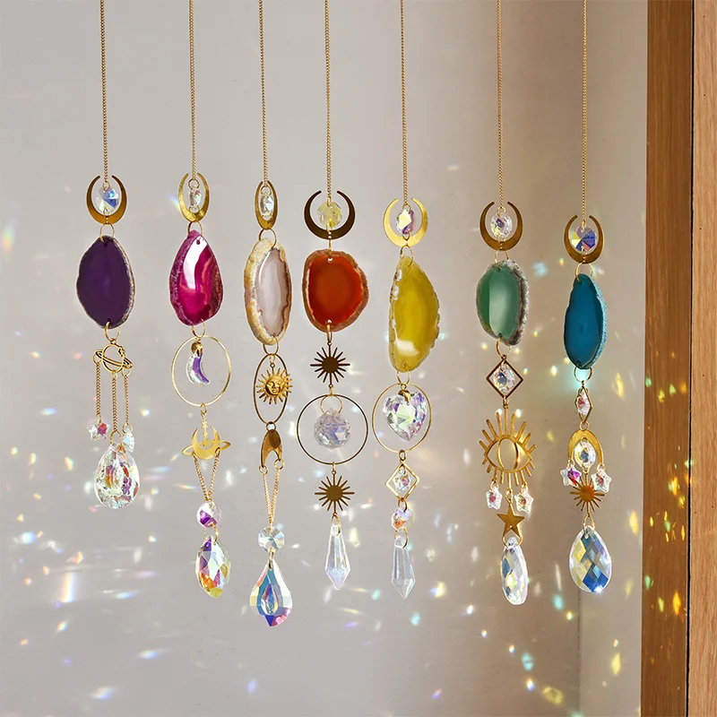 1pc Agate Sun Catcher Wind Chime Pendant Indoor and Outdoor Decoration Wind Chime Rainbow Maker Garden Home Decor Gift