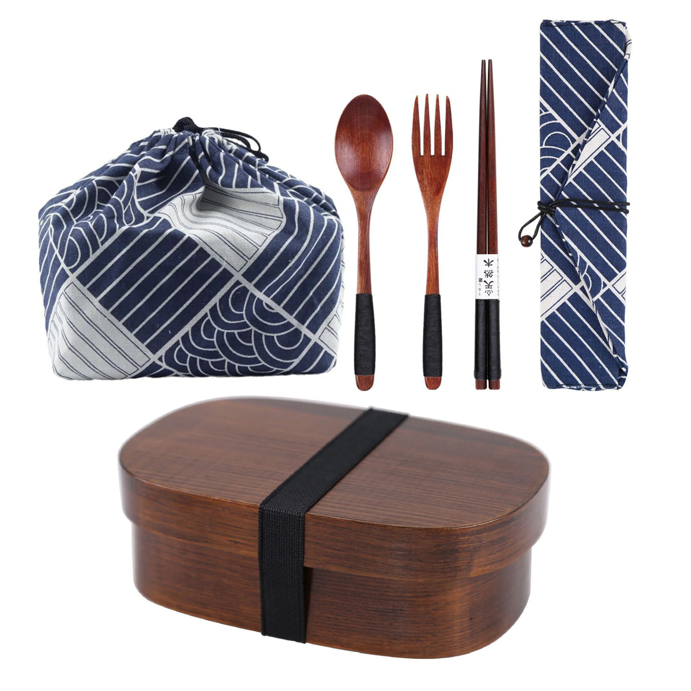 Wooden Bento Boxes Lunch Box Japanese Style Food Containers Picnic Box with Spoon Chopsticks for Men Women Office Camping Travel