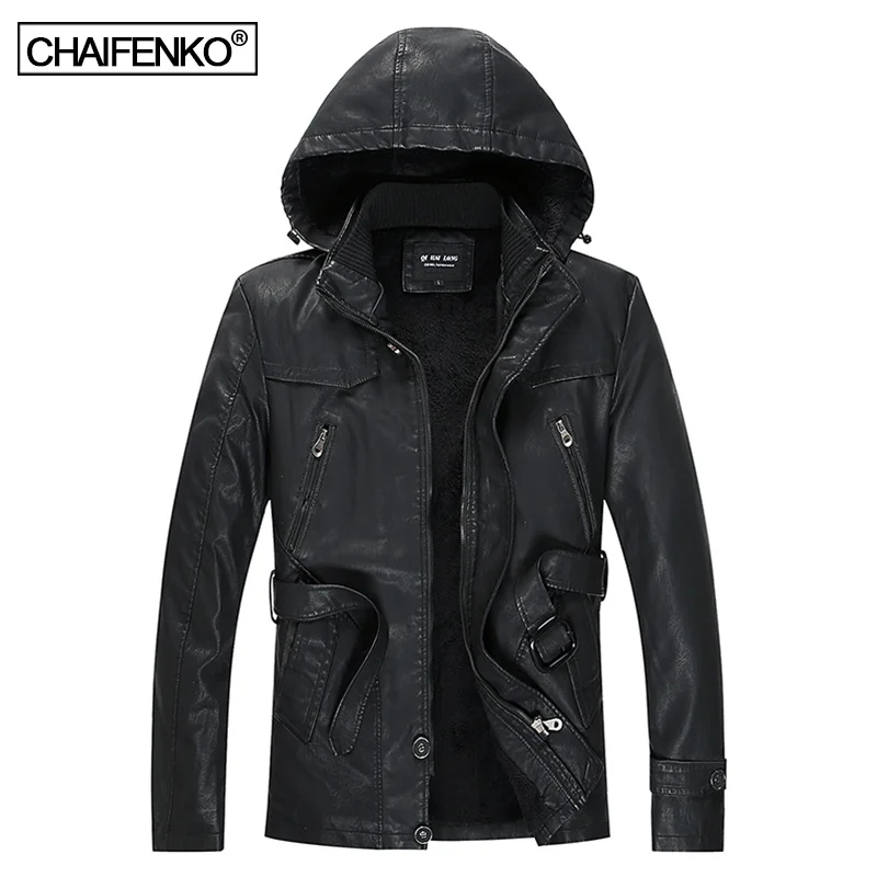 

Men 2023 Autumn Winter Men Motorcycle Leather Jacket Windbreaker Hooded Jackets Male Outwear Warm Biker PU Leather Jackets Men