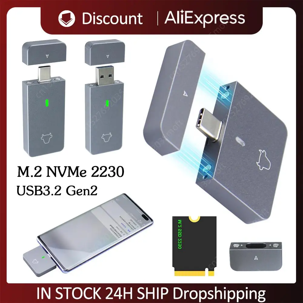 M.2 NVMe 2230 Hard Drive Box USB3.2 Gen2 Hard Disk Box Plug and Play Mobile Solid State Disk Case Aluminum Alloy for M2 2230 external hard drive case,ssd enclosure,hard drive enclosure,hard disk case,external hard drive box,hdd case enclosure