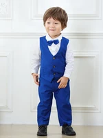 Tenues pour hommes, Costume d'anniversaire pour garçons et enfants, ensemble de vêtements Boutique de printemps et d'automne, gilet solide, vêtements formels en coton pour enfants 2