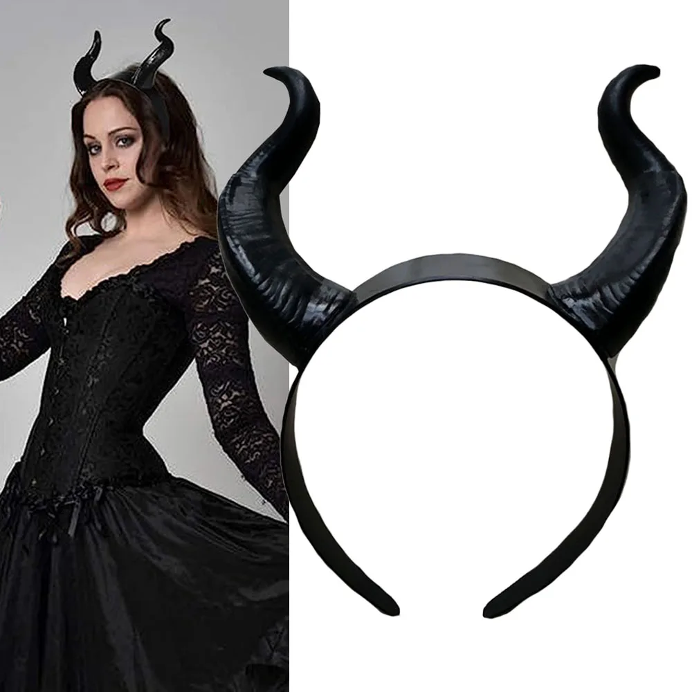 Cosplay Headband Women Black Queen Witch Demon Horns Headpiece Animal Antelope Devil Headdress Christmas Halloween Party Costume Headband