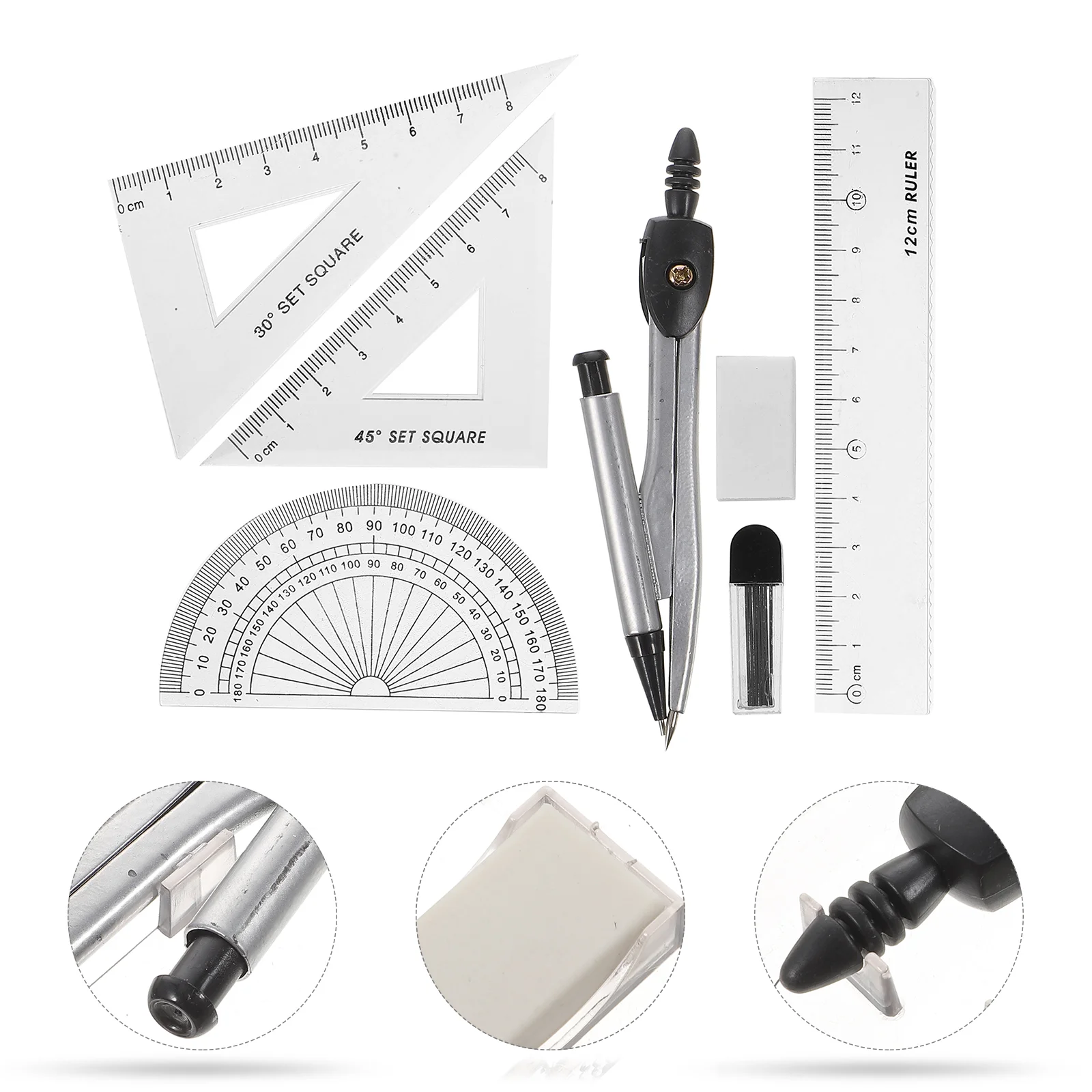 

Math Geometry Set Student Supplies with Storage Box, Includes Compasses, Rulers, Protractor, Eraser, Refills, for Drafting and