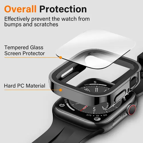 Glass+Case For Apple Watch 42 46mm 45mm 41 49 44mm 40 mm straight edge Screen Protector Cover Case iWatch SE 6 7 8 9 10 11 Ultra - Image 2