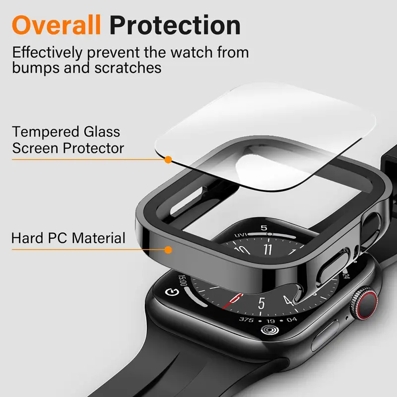 Glass+Case For Apple Watch 42 46mm 45mm 41 49 44mm 40 mm straight edge Screen Protector Cover Case iWatch SE 6 7 8 9 10 11 Ultra - Image 2