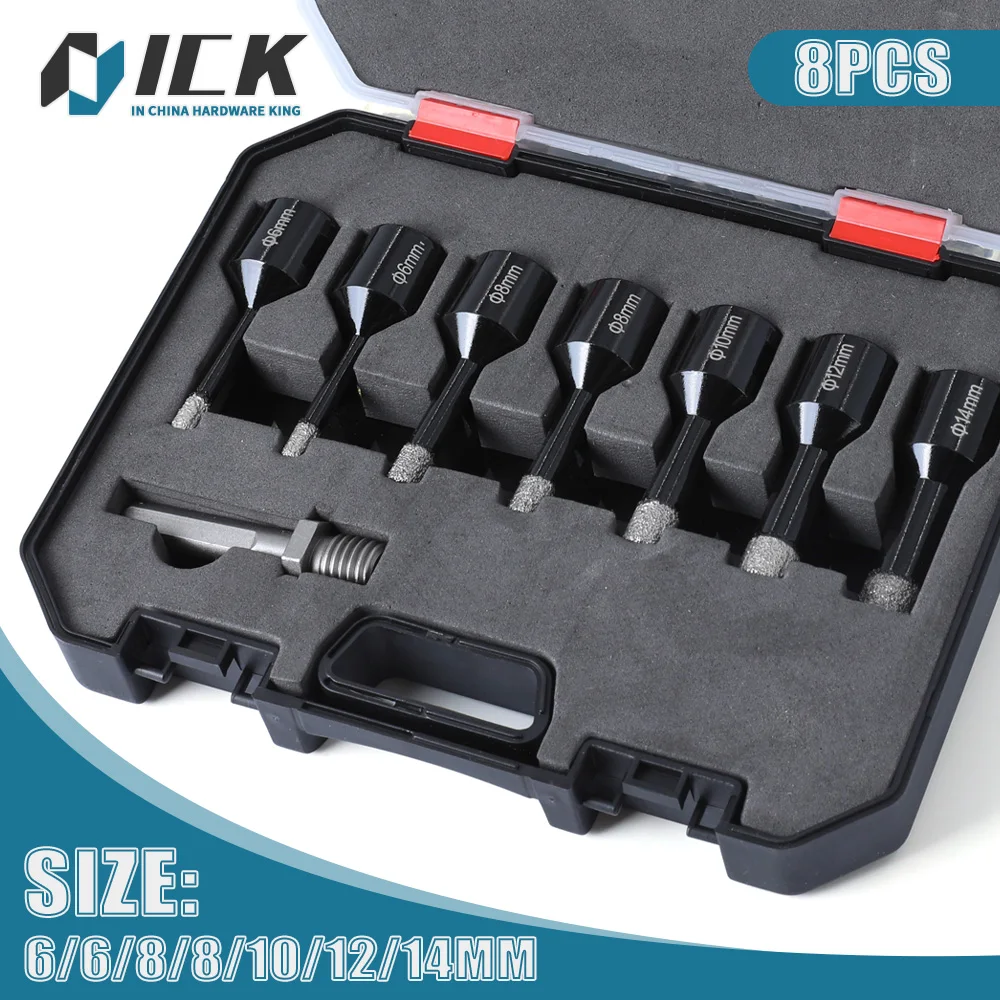 8Pcs 6-14mm M14 Thread Diamond Dry Drill Bit Set Hole Saw Kit Hand Tools for Glass Marble Granite Stone Tile Ceramic