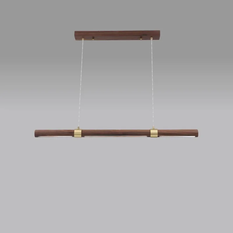 Wooden Long Chandelier Dining Table Decoration Hanging Lamps for Ceiling Copper Walnut Chandelier Kitchen Island Led Lighting