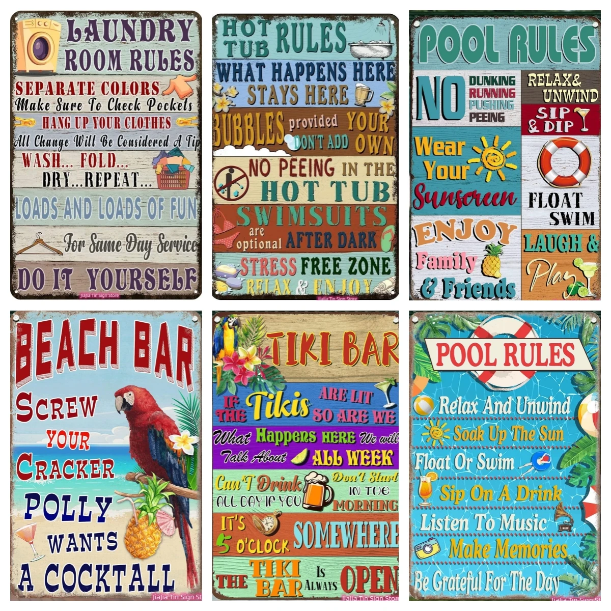 

Funny Pool Signs Outdoor Decor Vintage Metal Tin Sign Pool Rules Retro Wall Decorations for Patio Swimming Pool 12x8 Inches