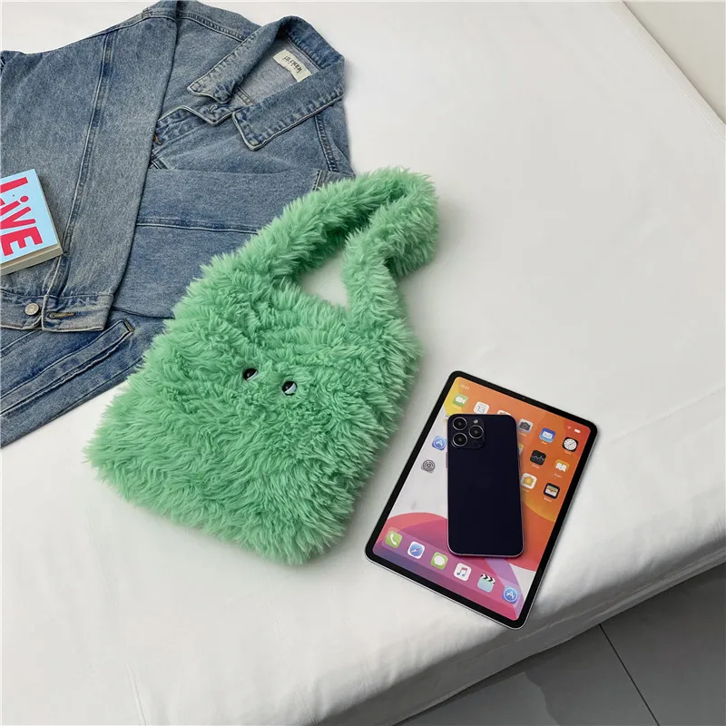 Vibrant Mint Green Faux Fur Handbag Shoulder Bag Winter Fluffy Y2K Tote Bag for Modern Casual Charm Everyday or Seasonal Wear