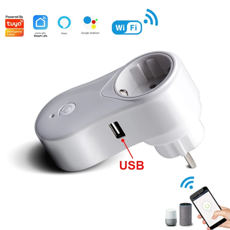 TUYA Smart Socket WIFI Plug EU 16A Timing Function USB Interface Smart Life Remo