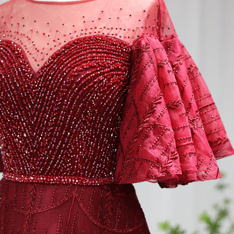 S74b326b4bbbb4aefac3ecf943a8f2331j Luxury Dubai Pink Evening Dresses for Women Wedding Party Flare Sleeves Burgundy Arabic Plus Size Formal Gowns Mallzona