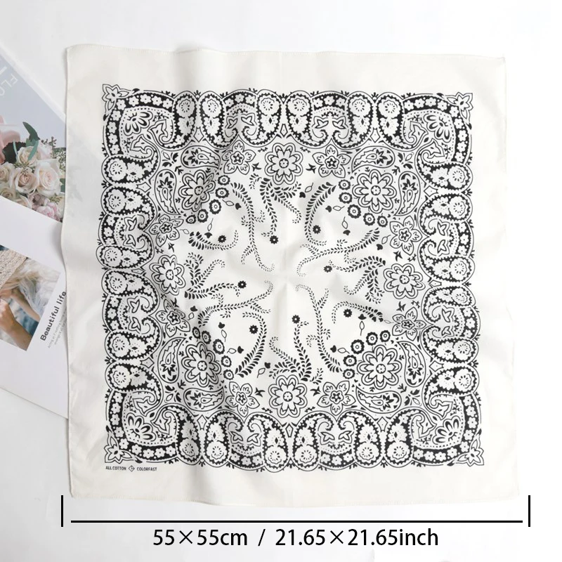 New High Quality Hip Hop 100% Cotton Bandana Square Scarf Black Paisley Riding Headband Printed Gifts for Women/Men/Boys/Girls