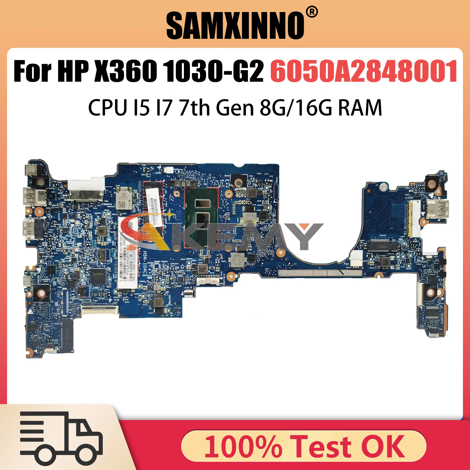 Laptop Motherboard For HP X360 1030 G2 920053-601 Notebook Mainboard With I5 I7 7th CPU 8G 16G RAM Full Tested 6050A2848001