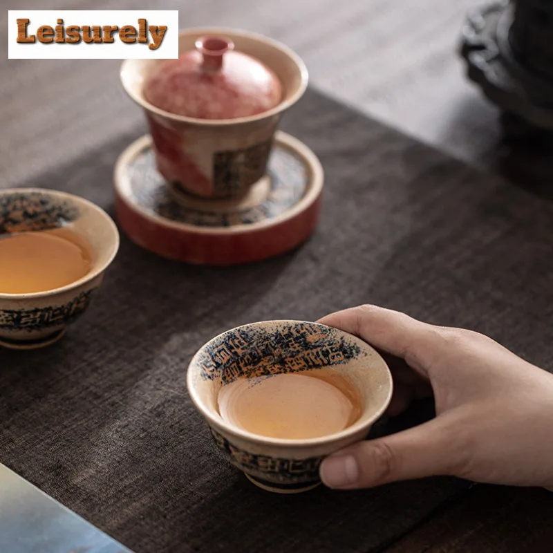 Creative Dunhuang Handwritten Scriptures Tea Set Complete Set Antique Tea Ceremony Set Teapot and Tea Cup Set Tableware Ornament