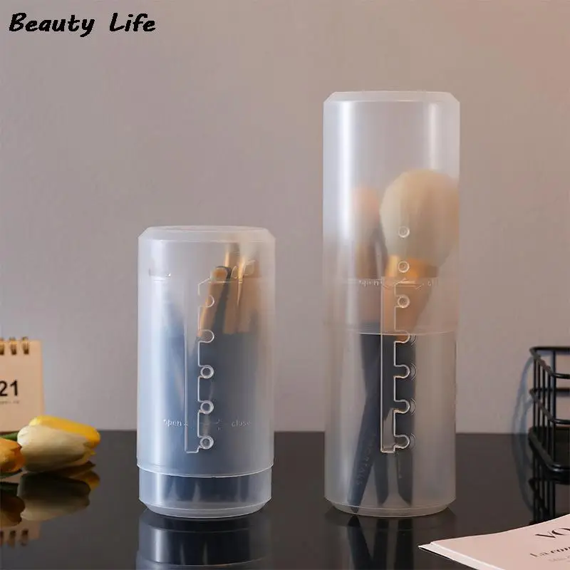 Adjustable Height PVC Makeup Brush Holder Display Storage Cup Organizer with Lid 4