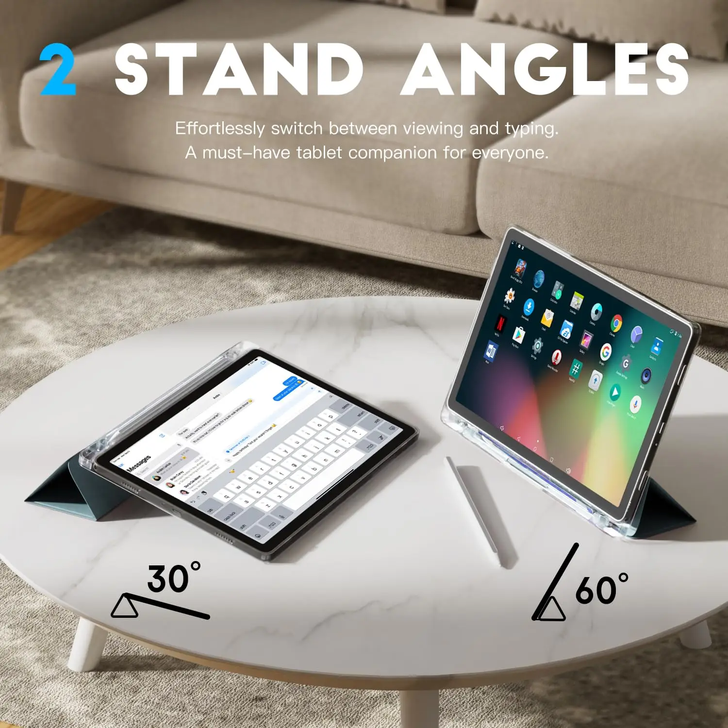 Transparent Tablet Case with Pencil Holder and Durable Shell Design