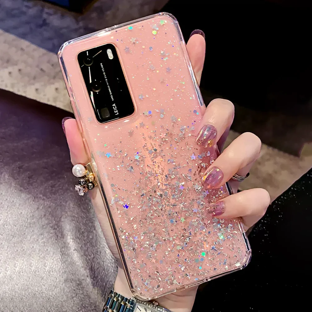 Luxury Glitter Sequins Phone Case For Samsung S23 S22 S21 Ultra Plus S20 FE A54 A34 A14 A24 A53 A52 A23 A13 5G Soft Clear Cover- S74b39ba623c64af7ac1139ca566fb5a3U