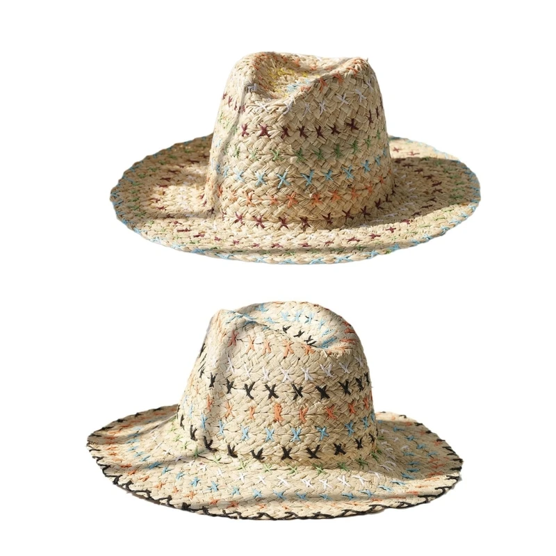 

Casual Straw Hat French Hat Crocheted Wide Brimmed Handmade Elegant Straw Hat