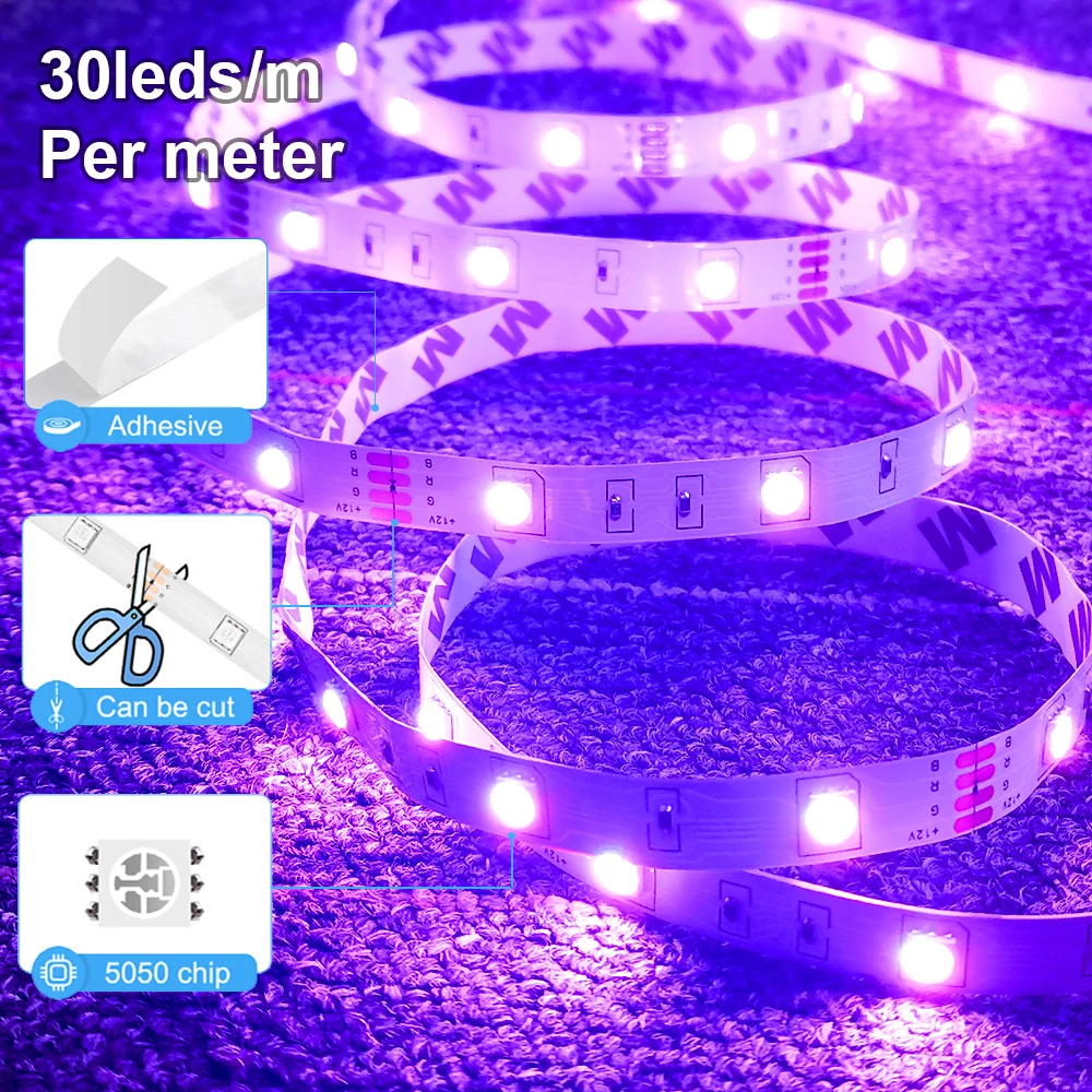 LED Strip Lights RGB 5050 LED Strips Remote Controller Color Changing Tape Light DC 12V Per Meter For Bedroom Room Kitchen Bar 2