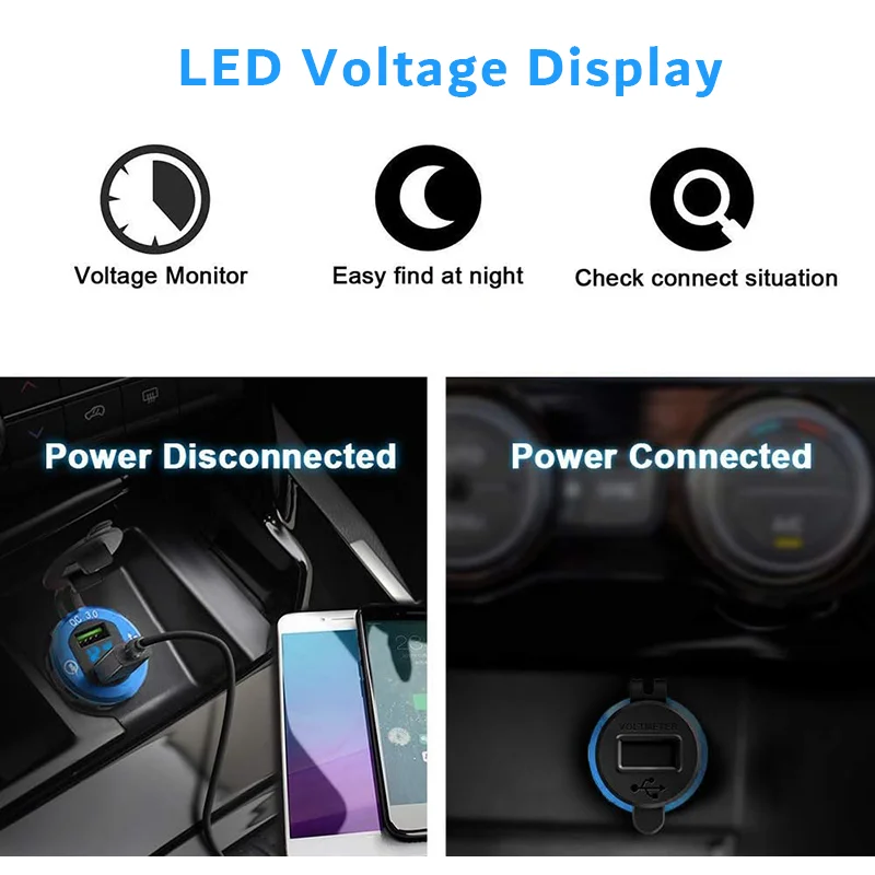 High-Speed USB Car Charger with LED Digital Voltmeter