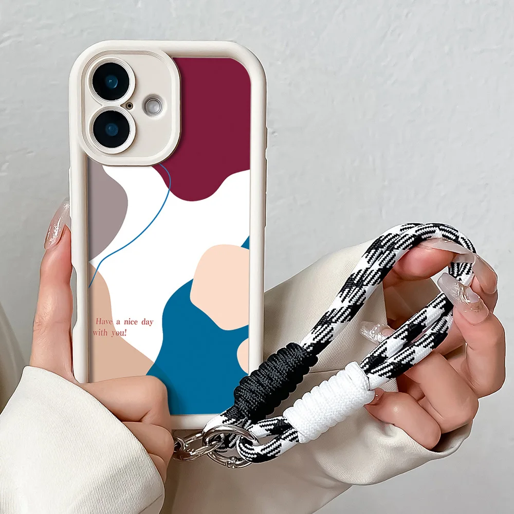 Color Block Wrist Chain Phone Case with Hand Strap and Lanyard