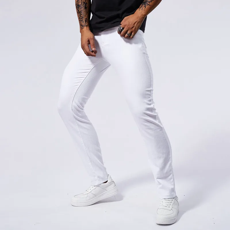 Jeans White Men Cotton High Waist Pants Stretch Jeans Plus Size Summer Men's Waist Elastic Pants Plus Size 38 denim pants denim trousers men trousers