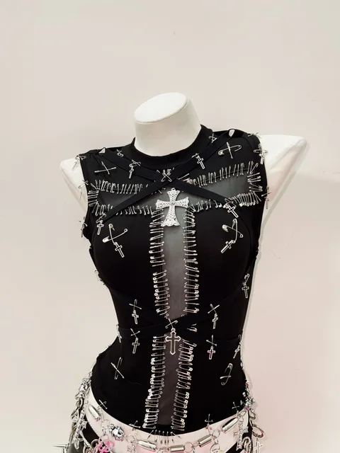 Gothic Safety Pin Cross Top 2