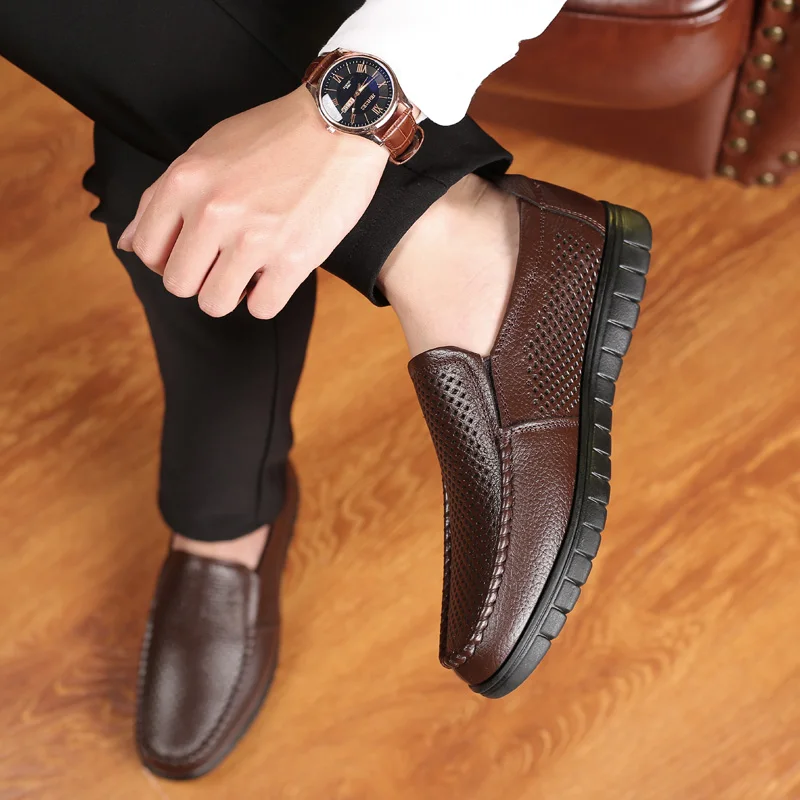 Men's Genuine Leather Shoes Father Casual Leather Anti slip Black Middle-aged Man Cow Shoes