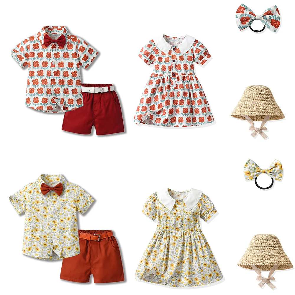 

Brothers and Sisters Clothing Set Short Sleeve Kid Boy Set European and American Style Girls Summer Dress Clothing Sets