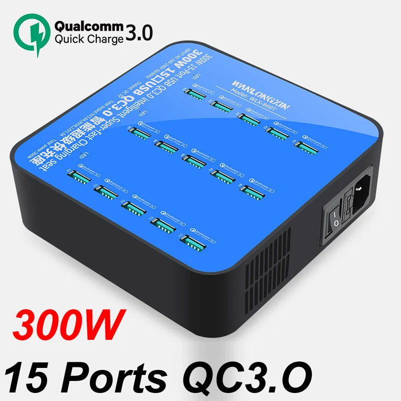 

300W AC Plug 15 Ports QC 3.0 Quick Fast Charging USB Charger 5V3.4A/9V2A/12V1.5A For iPhone Samsung For Phones Tablet PC