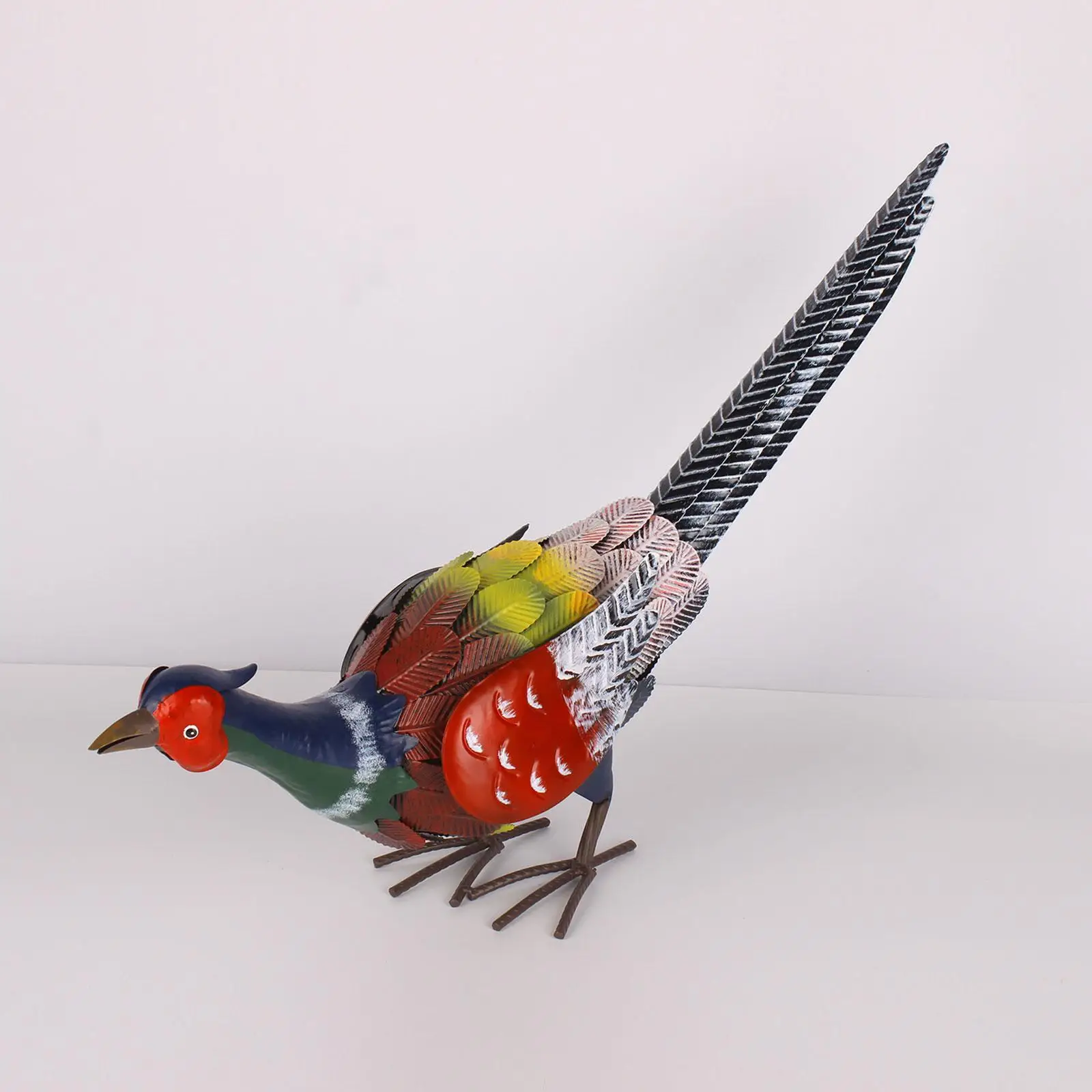 Colorful Metal Pheasant Garden Statue Decor 26x7x7.8inch Realistic Sturdy Handcrafted Hand Painted Decorative Outdoor Decoration