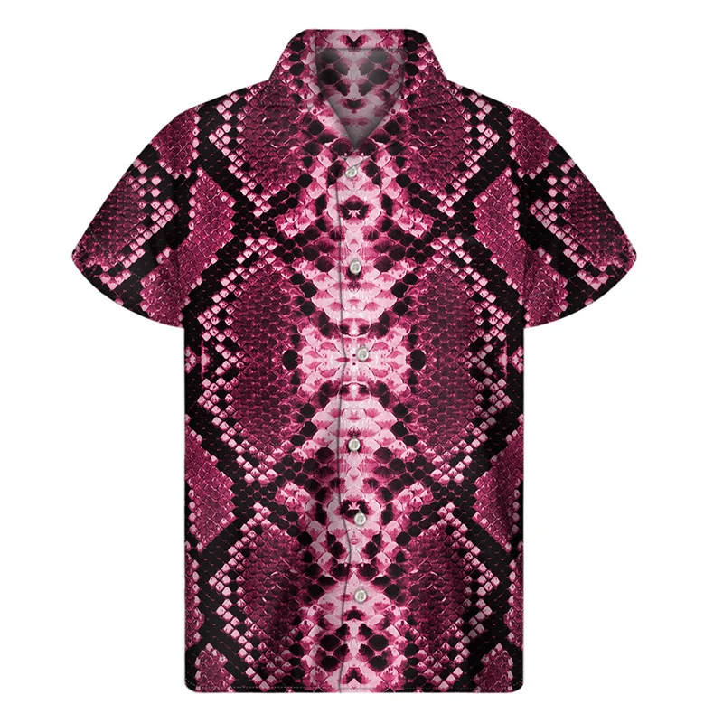 thumbnail image 1 of Camisas hawaianas con estampado 3D de piel de serpiente y animales a la moda para hombre, camisas con solapa y botones multicolor, blusas holgadas de manga corta para la calle, 1 of 5