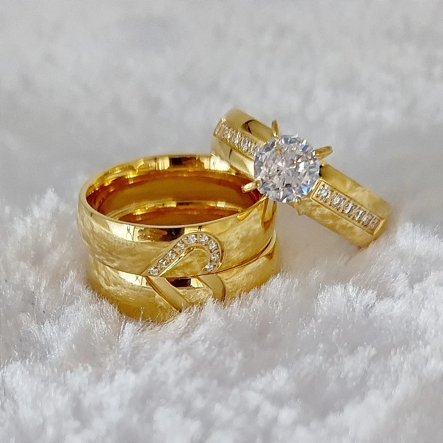 Anillo Esmerilado Oro Blanco Anillos Pareja Acero Inoxidable - Diseño  Diamantes Dorado Y Plateado Joyería Acero Inoxidable, image size:1547x1547