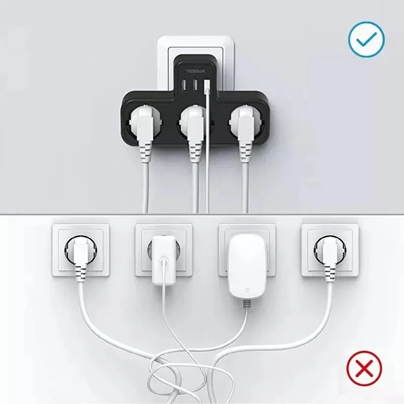 TESSAN USB Power Strip with 3 AC Outlets & 3 USB Ports EU Plug Multiple Wall Socket Adapter Overload Protection for Home Office power strip electrical socket power socket plug adapter wall socket extender power plug adapter