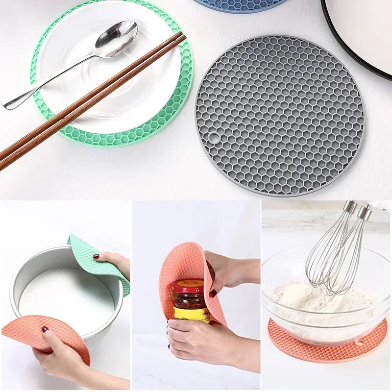Round Silicone Table Mat Extra Thick Placemat Open Cans Honeycomb Hot Pad Coffee Cup Coaster Creative Kitchen Pot Holder