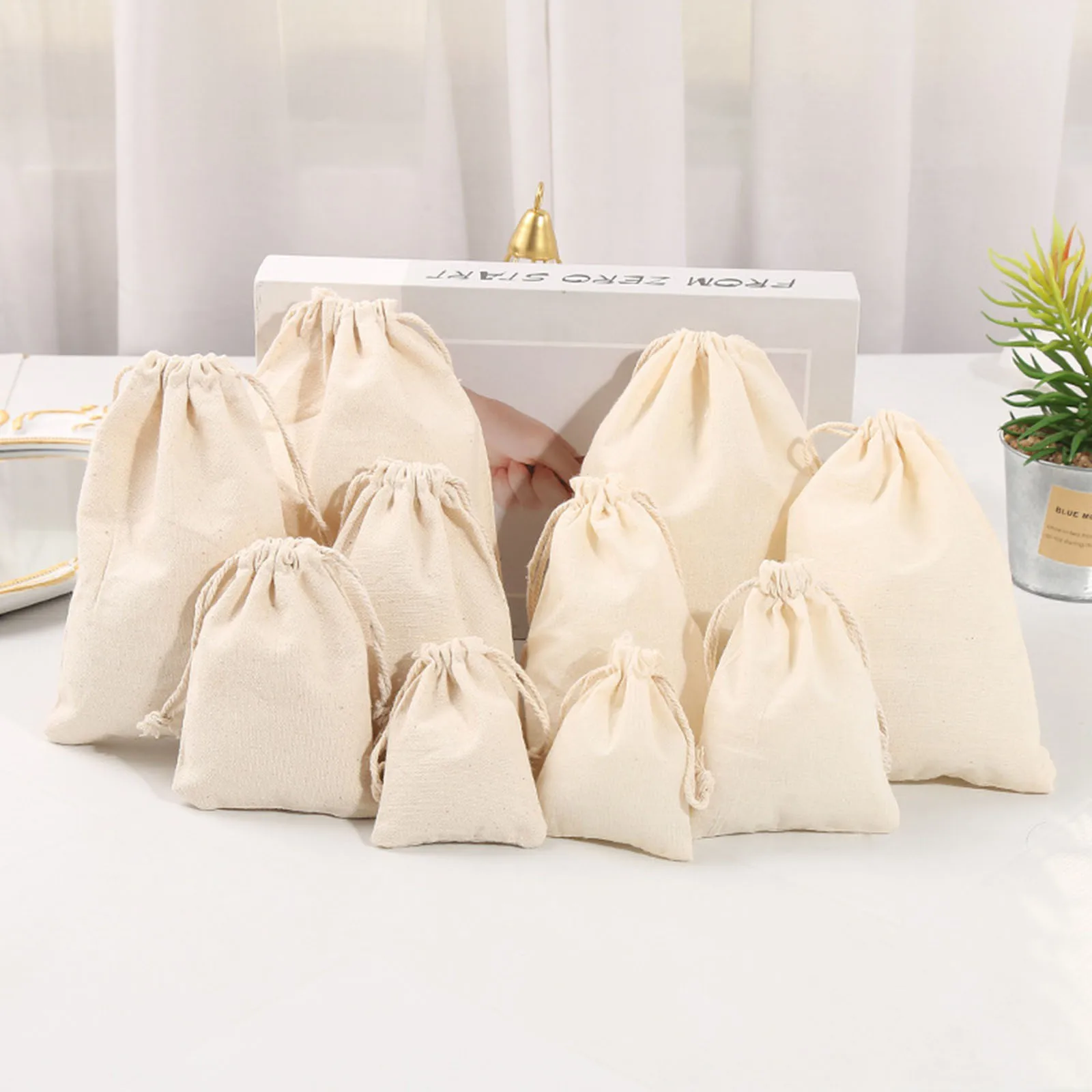 10PCSimpleWhiteCottonPackingShippingBagsDustClothBagClothes