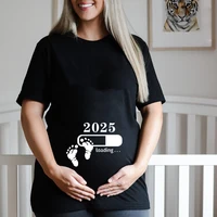 2025 Loading Print Womens Pregnant T-shirt Short Sleeve  Funny T-shirt Summer Maternity Tops Pregnancy Announcement New Baby Tee 1