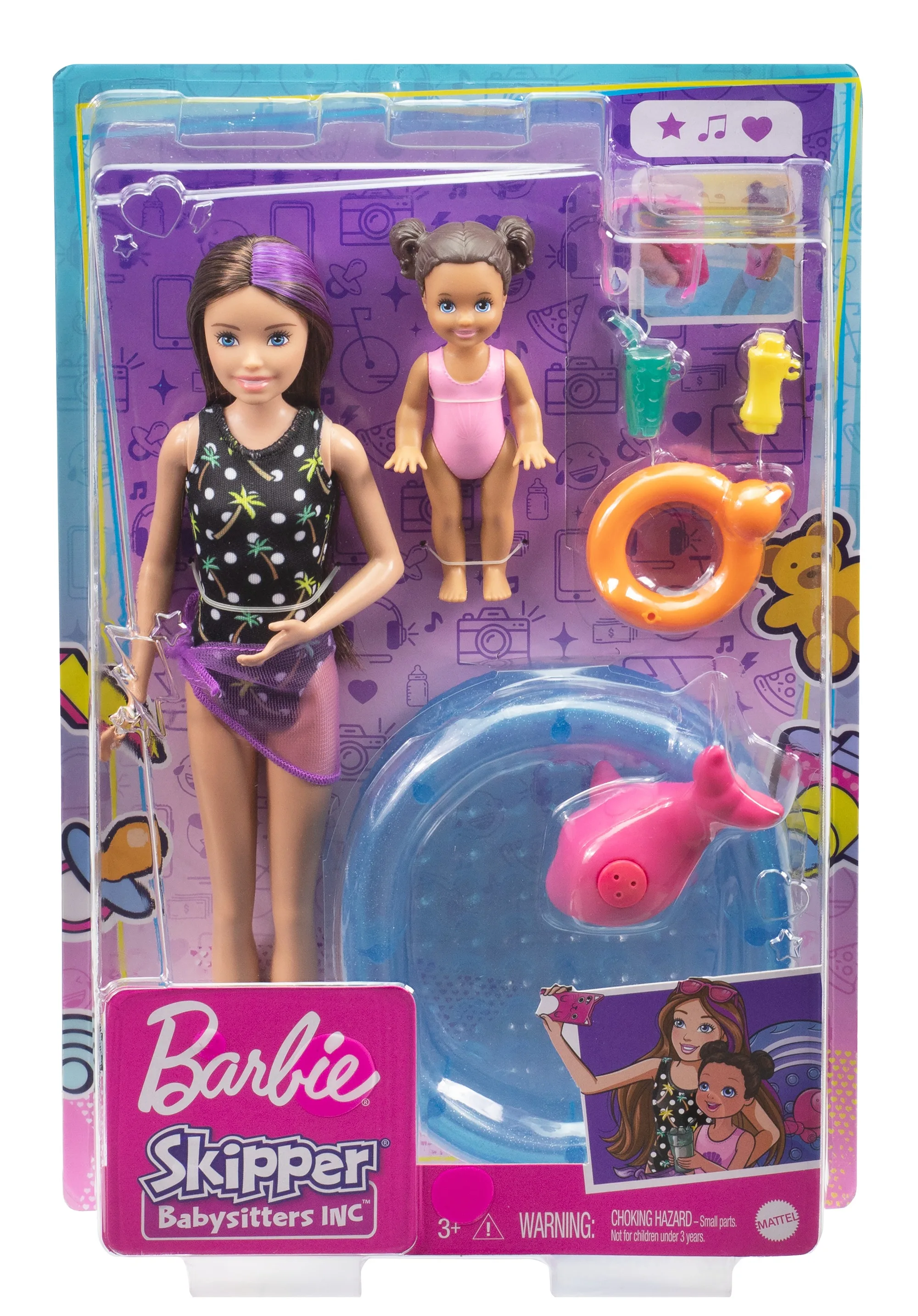 Jogo conjunto barbie skipper babá criança diversão piscina grp39, mattel  boneca original, bonecas para meninas crianças