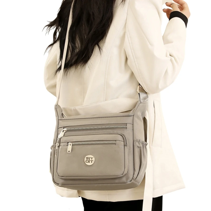 Women Multi-Pocket Shoulder Bag Nylon Travel Messengers Bag Fashion Mums Bag Small Casual Bag Lightweight Crossbody Bag E74B