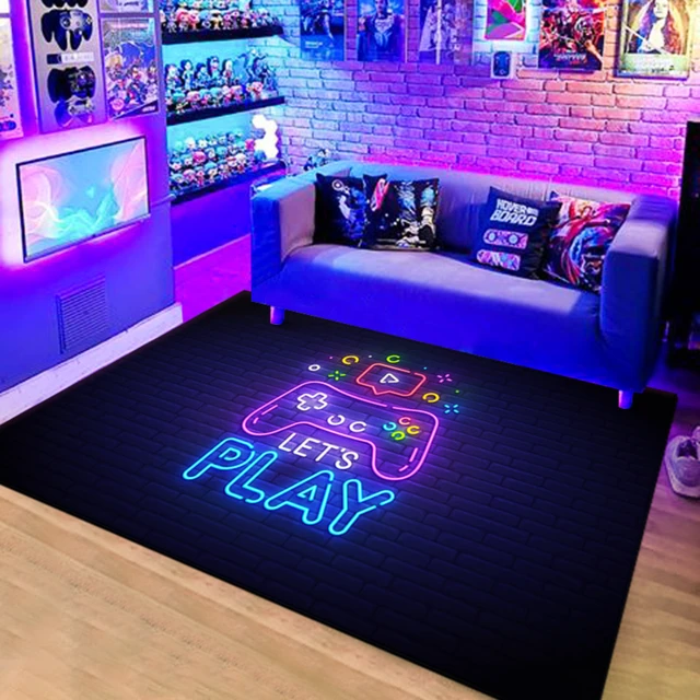 Large 39''x59'' Gaming Rug Controller Area Carpets for Kids Game Home Rug  Living Play Home Decor Non-Slip Comfy Floor Mat Black