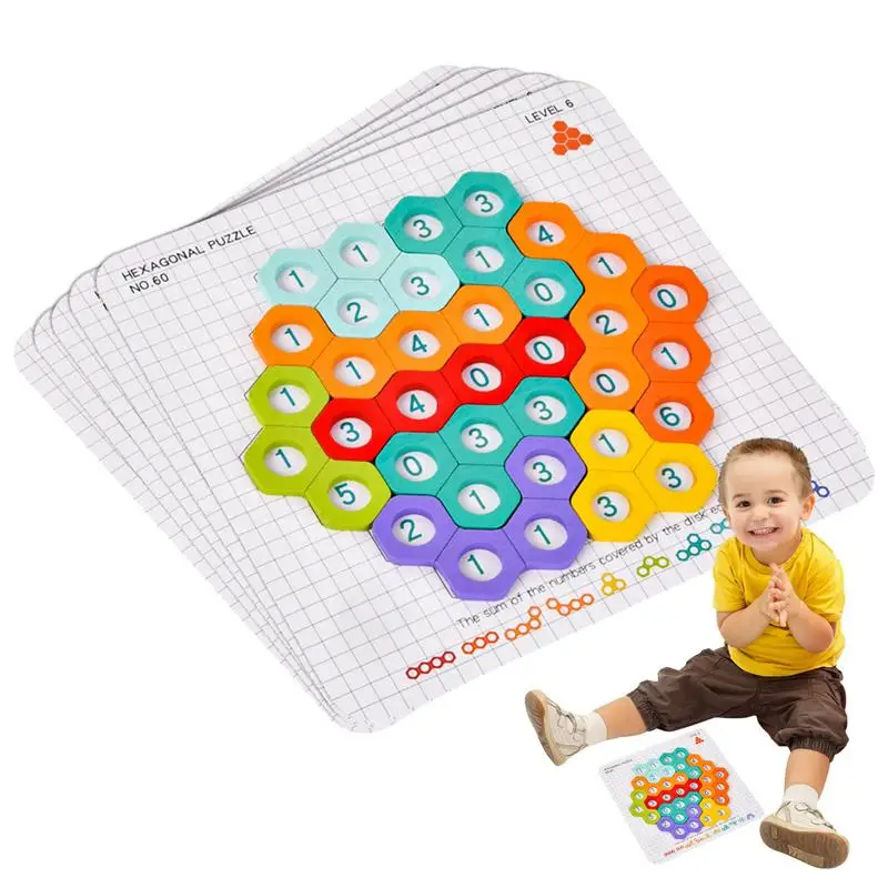 Hexagon Number Puzzles Toddler Kids Preschool Brain IQ Test Game Matching Game Jigsaw Puzzles Montessori Educational Toys Gifts capsaicin test kit accessory model beacon 20 0027 warehouse number m363803