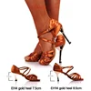 BD Girls Latin Dancing Shoe Dark Tan Satin Fabric Gold 3" Heels Women Rumba Chacha Samba Paso Doble Jive Dance Shoe 2324 1