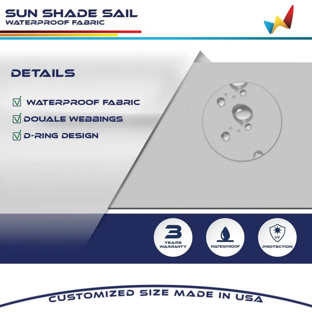 10'x13' Waterproof Sun Shade Sail Rectangle Shade Canopy Cover UV Block for Backyard Patio Deck Balcony Pergola Garden (Light Gr