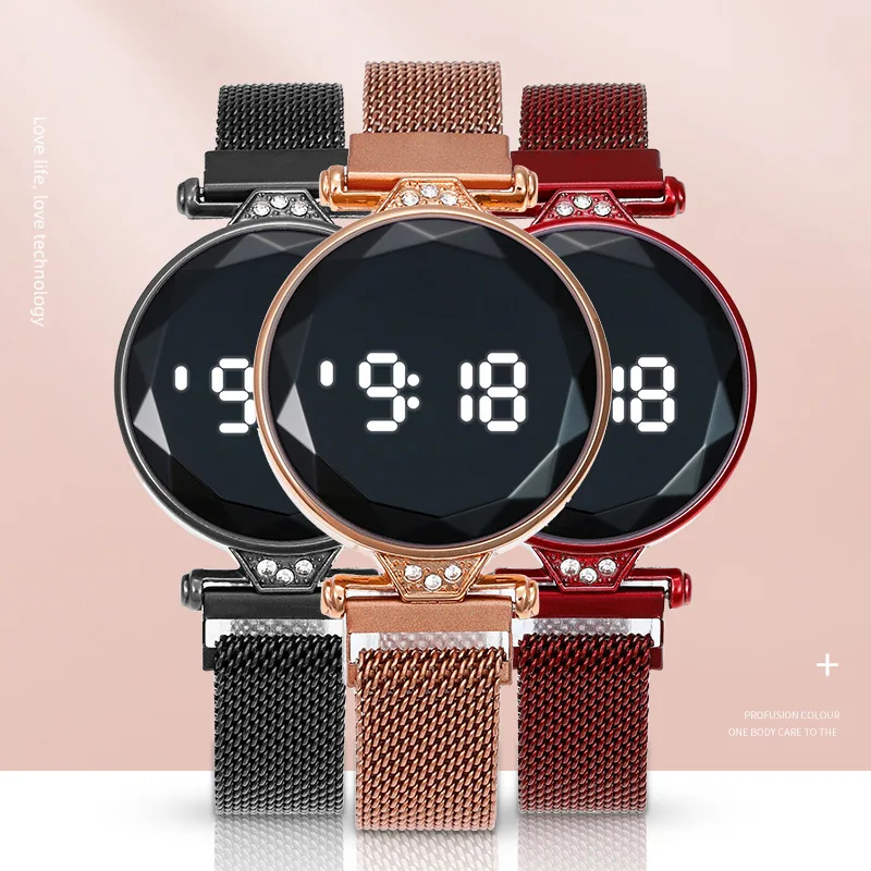 

Rose Gold LED Digital Man Women Waterproof Watch for Women Stainless Steel Magnetic Bracelet Electronic Clock Ladies Wrist Watch