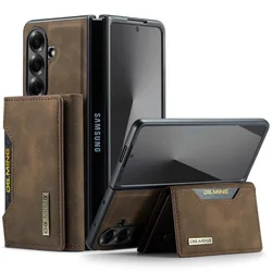 DG.MING Leather Wallet Phone Case with Card Holder and Cover - Galaxy Z Fold 5 (Coffee)